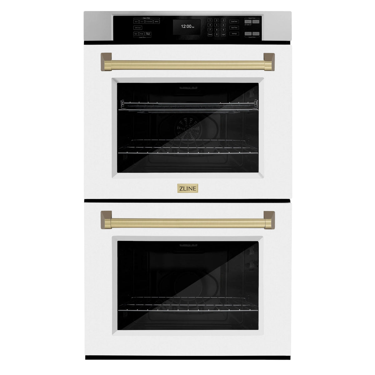 ZLINE - 30 in. Autograph Edition Professional True Convection Double Wall Oven with Air Fry and Self Clean in Stainless Steel with White Matte Doors and Champagne Bronze Handles