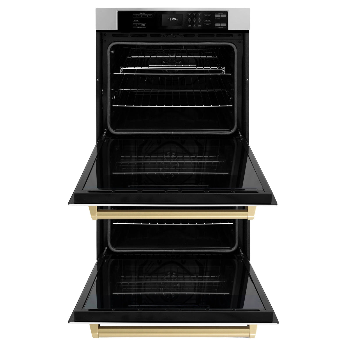 ZLINE - 30 in. Autograph Edition Professional True Convection Double Wall Oven with Air Fry and Self Clean in Stainless Steel with White Matte Doors and Champagne Bronze Handles