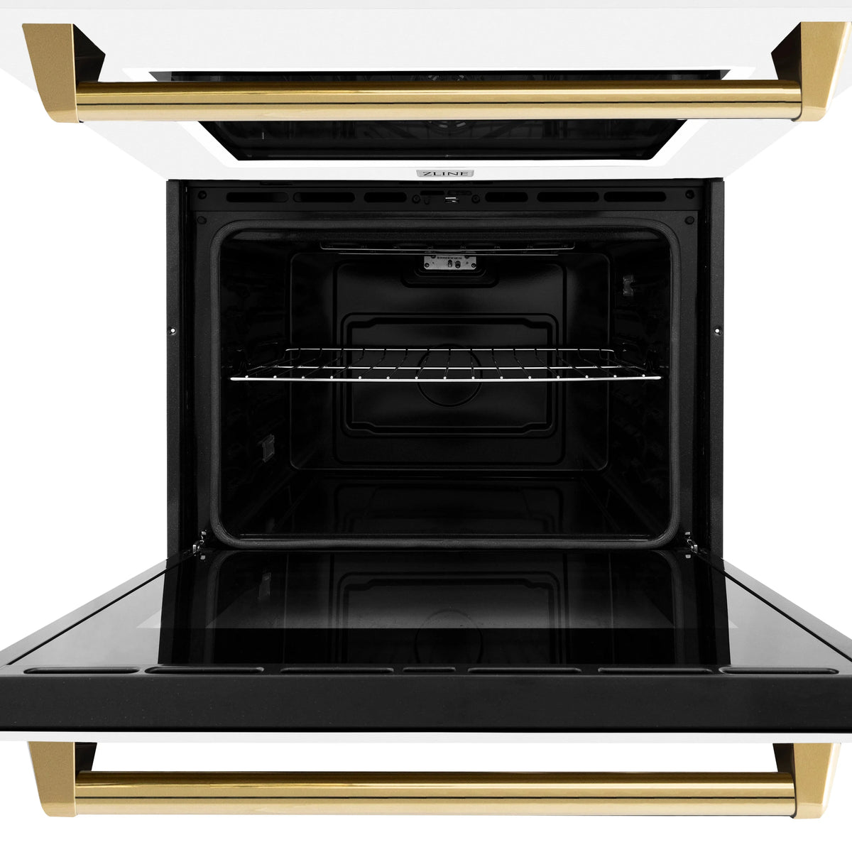 ZLINE - 30 in. Autograph Edition Professional True Convection Double Wall Oven with Air Fry and Self Clean in Stainless Steel with White Matte Doors and Polished Gold Handles