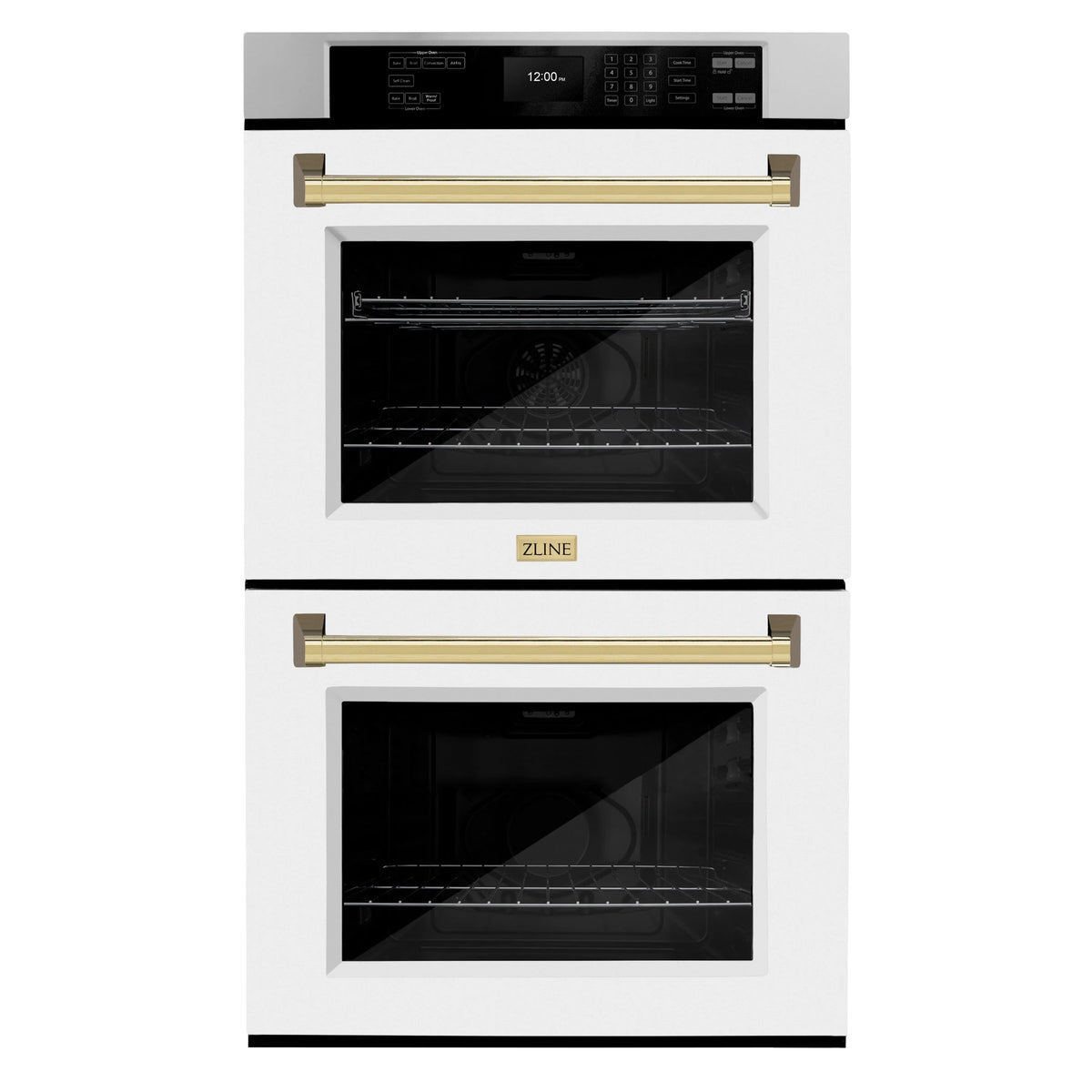 ZLINE - 30 in. Autograph Edition Professional True Convection Double Wall Oven with Air Fry and Self Clean in Stainless Steel with White Matte Doors and Polished Gold Handles