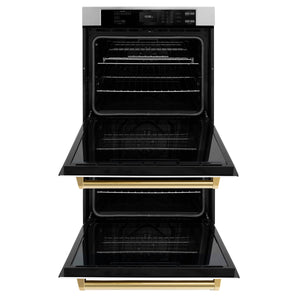 ZLINE - 30 in. Autograph Edition Professional True Convection Double Wall Oven with Air Fry and Self Clean in Stainless Steel with White Matte Doors and Polished Gold Handles