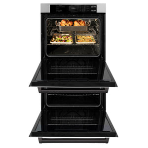 ZLINE - 30 in. Autograph Edition Professional True Convection Double Wall Oven with Air Fry and Self Clean in Stainless Steel with White Matte Doors and Matte Black Handles