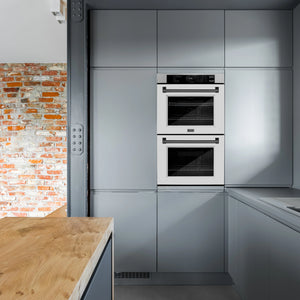 ZLINE - 30 in. Autograph Edition Professional True Convection Double Wall Oven with Air Fry and Self Clean in Stainless Steel with White Matte Doors and Matte Black Handles