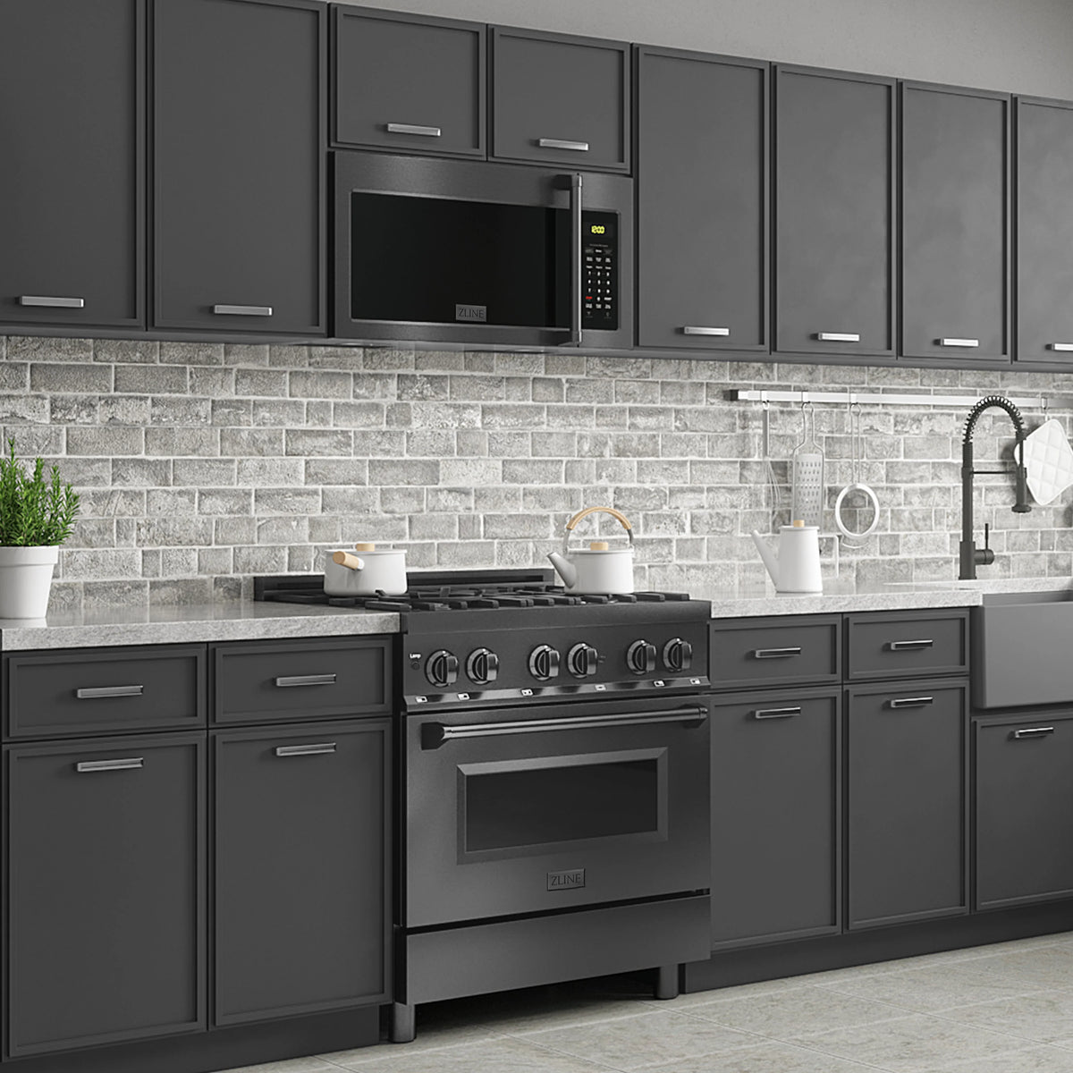 ZLINE - 1.5 cu. ft. Over the Range Convection Microwave Oven in Black Stainless Steel with Traditional Handle and Sensor Cooking