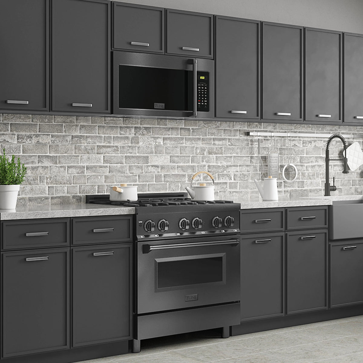 ZLINE 30&quot; Recirculating Over the Range Convection Microwave Oven, Traditional Handle, Charcoal Filters in Black Stainless Steel