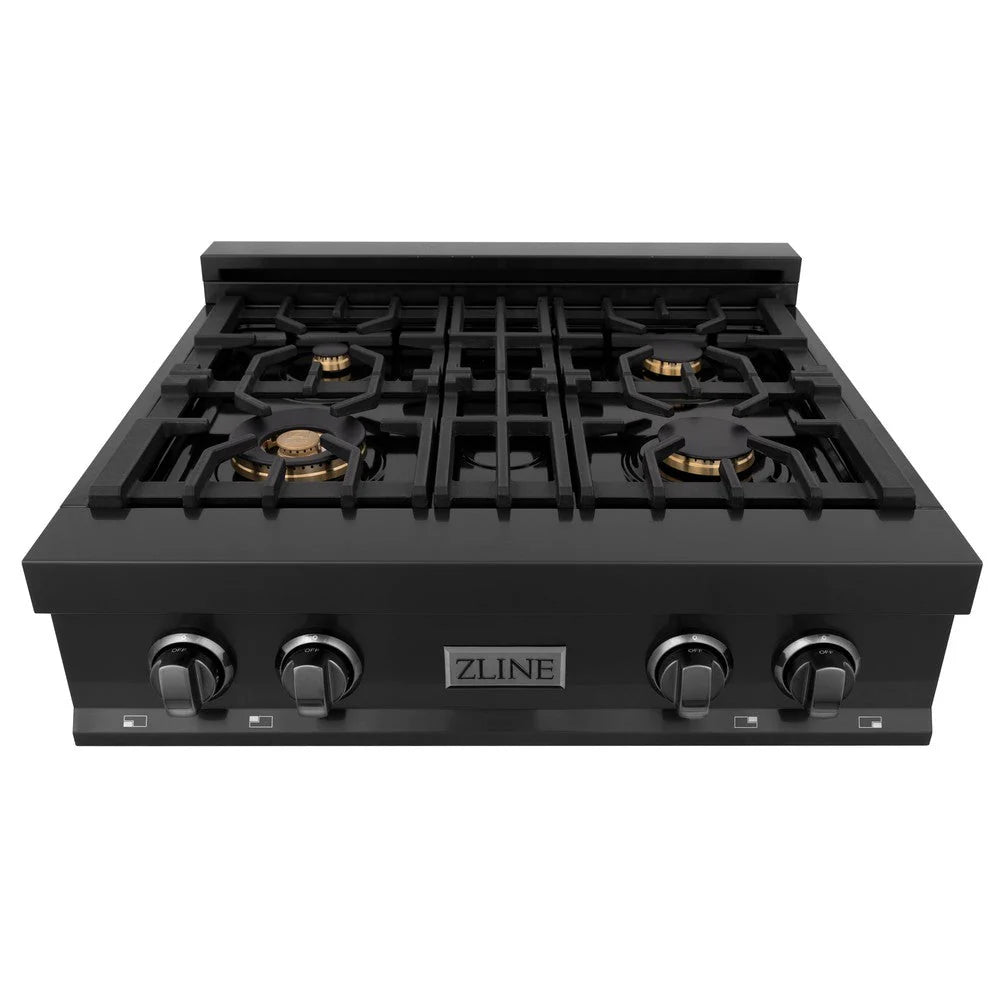 ZLINE - 30 in. Legacy Gas Rangetop with 4 Brass Burners and Porcelain Cooktop in Black Stainless Steel (RTB-BR-30)