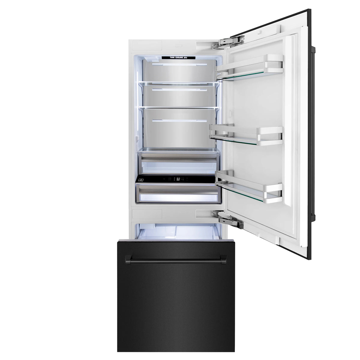 ZLINE 30&quot; 16.1 cu. ft. Built-In 2-Door Bottom Freezer Refrigerator with Internal Water and Ice Dispenser in Black Stainless Steel