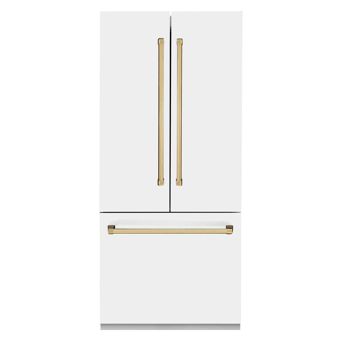 ZLINE - 36&quot; Autograph Edition 19.6 cu. ft. Built-in 3-Door French Door Refrigerator,Internal Water, Ice Dispenser, White Matte, Gold Accents