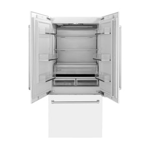 ZLINE 36" 19.6 cu. ft. Built-In 3-Door French Door Refrigerator, Internal Water,Ice Dispenser,White Matte