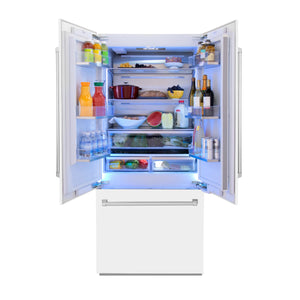 ZLINE 36" 19.6 cu. ft. Built-In 3-Door French Door Refrigerator, Internal Water,Ice Dispenser,White Matte