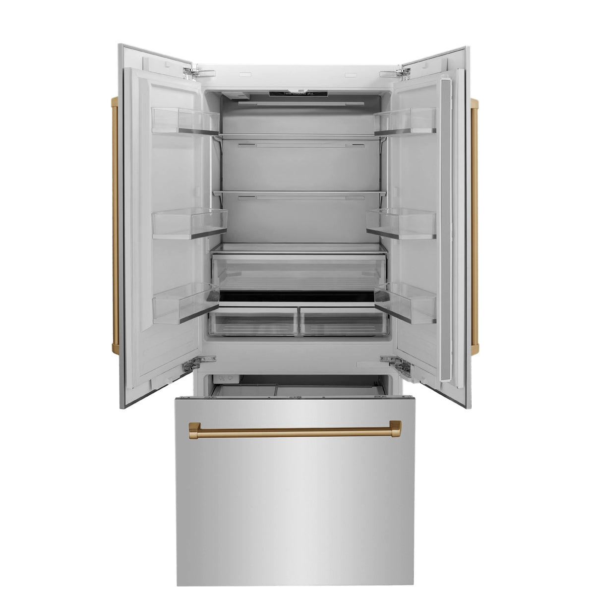 ZLINE - 36” Autograph Edition 19.6 cu. ft. 2-Door Bottom Freezer Refrigerator, Internal Water, Ice Dispenser in Stainless Steel, Gold Accents