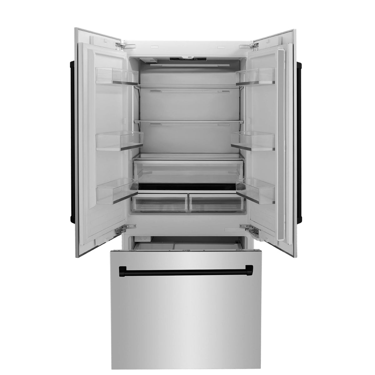 ZLINE - 36” Autograph Edition 19.6 cu. ft. 2-Door Bottom Freezer Refrigerator, Internal Water, Ice Dispenser in Stainless Steel, Matte Black Accents