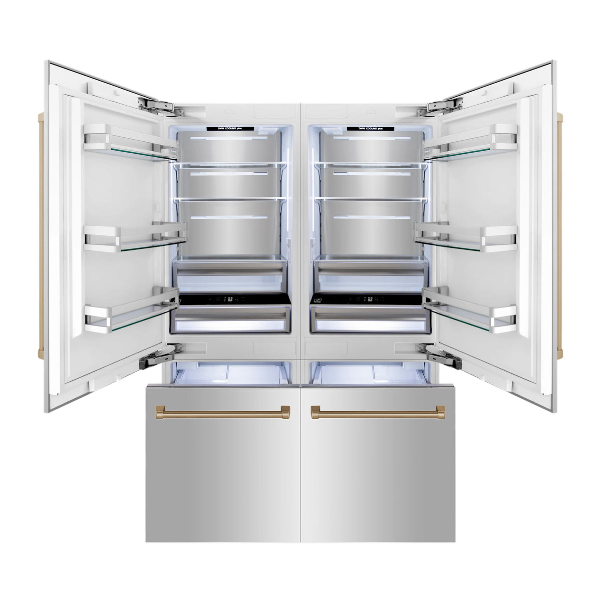 ZLINE - 60&quot; Autograph Edition 32.2 cu. ft. 4-Door French Door Refrigerator, Internal Water, Ice Dispenser in Stainless Steel, Champagne Bronze Accents