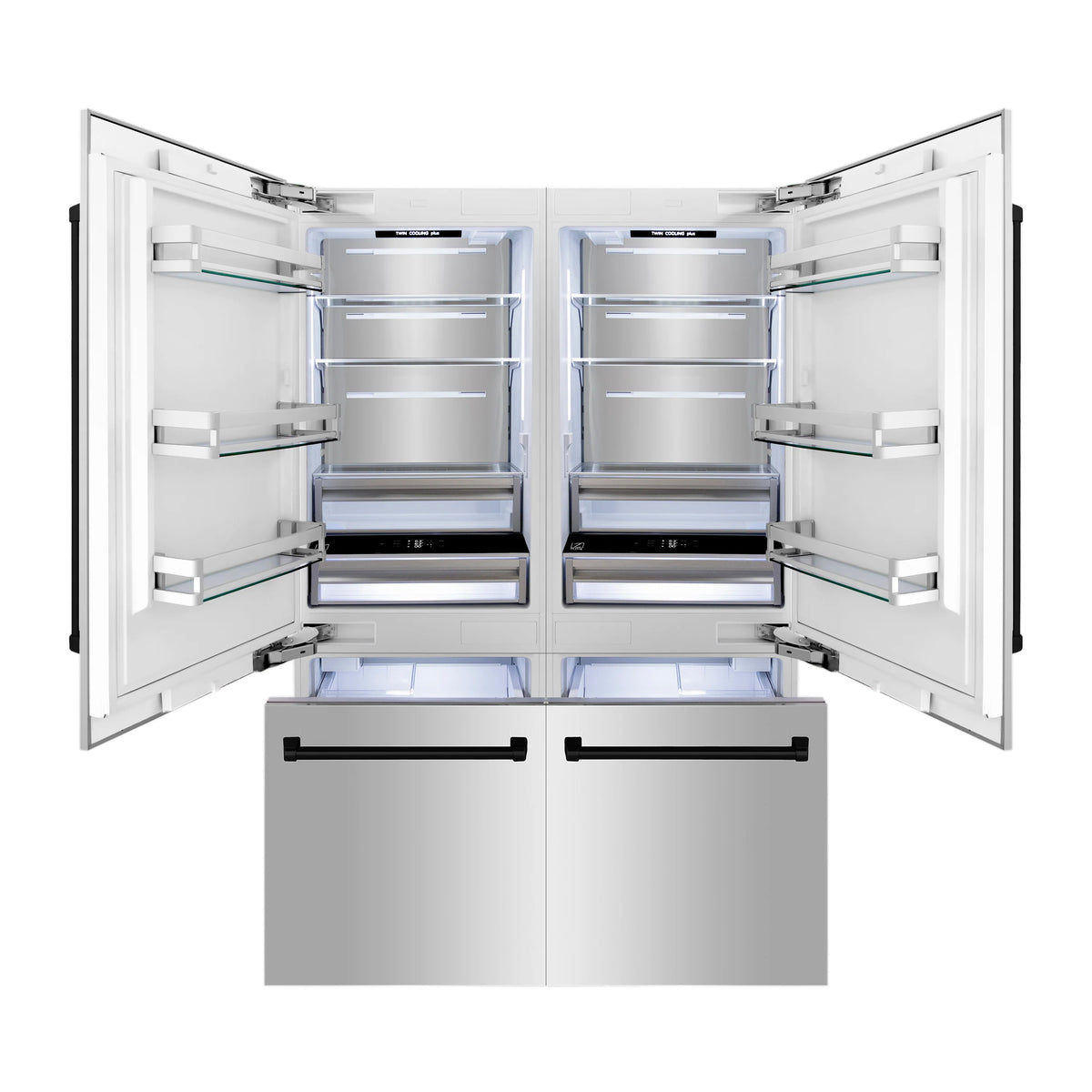 ZLINE - 60&quot; Autograph Edition 32.2 cu. ft. 4-Door French Door Refrigerator, Internal Water, Ice Dispenser in Stainless Steel, Matte Black Accents