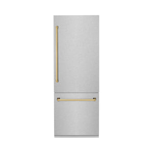 ZLINE 30" Autograph Edition 16.1 cu. ft. Built-in 2-Door Bottom Freezer Refrigerator, Internal Water, Ice Dispenser in Fingerprint Resistant Stainless Steel, Gold Accents