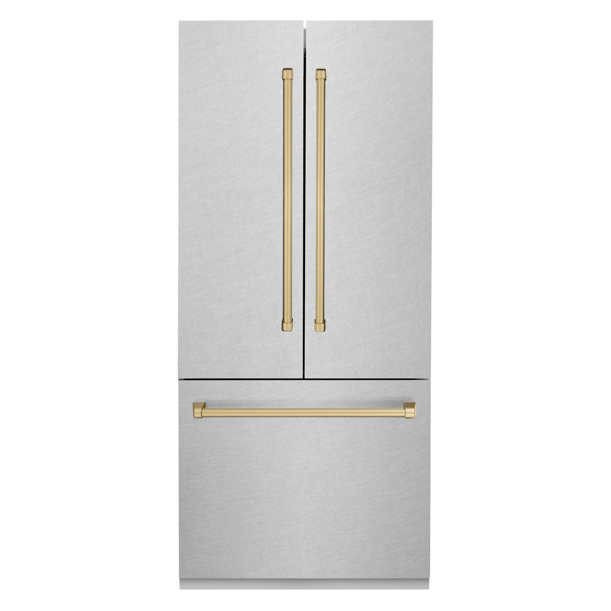 ZLINE - 36” Autograph Edition 19.6 cu. ft. Built-in 3-Door French Door Refrigerator,Internal Water, Ice Dispenser, Fingerprint Resistant Stainless Steel,Champagne Bronze Accents