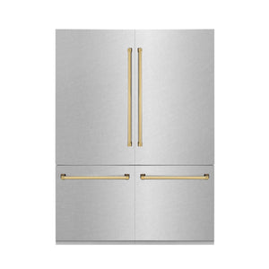 ZLINE 60" Autograph Edition 32.2 cu. ft. Built-in 4-Door French Door Refrigerator, Internal Water, Ice Dispenser, Fingerprint Resistant Stainless Steel, Gold Accents