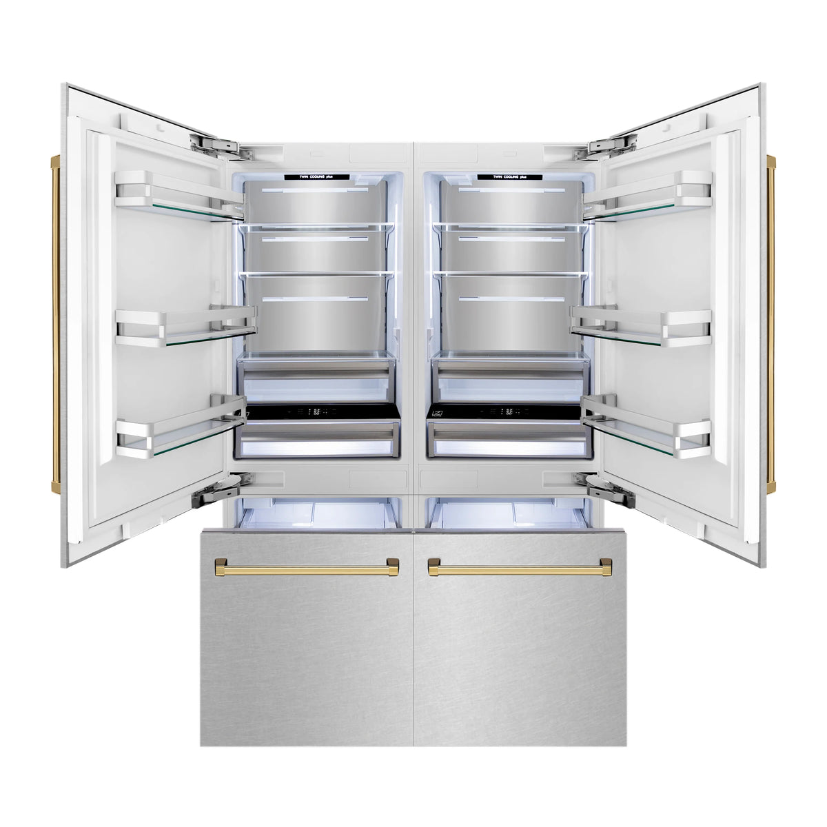 ZLINE - 60&quot; Autograph Edition 32.2 cu. ft. Built-in 4-Door French Door Refrigerator, Internal Water, Ice Dispenser, Fingerprint Resistant Stainless Steel, Gold Accents