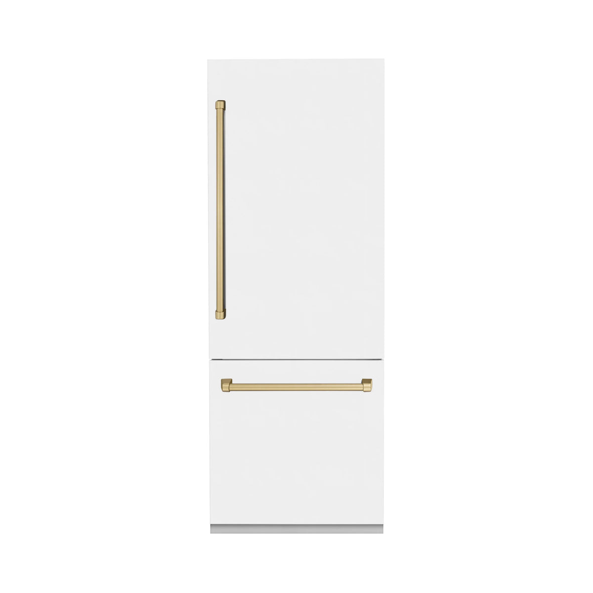 ZLINE 30&quot; Autograph Edition 16.1 cu. ft. Built-in 2-Door Bottom Freezer Refrigerator, Internal Water, Ice Dispenser, White Matte,Champagne Bronze Accents