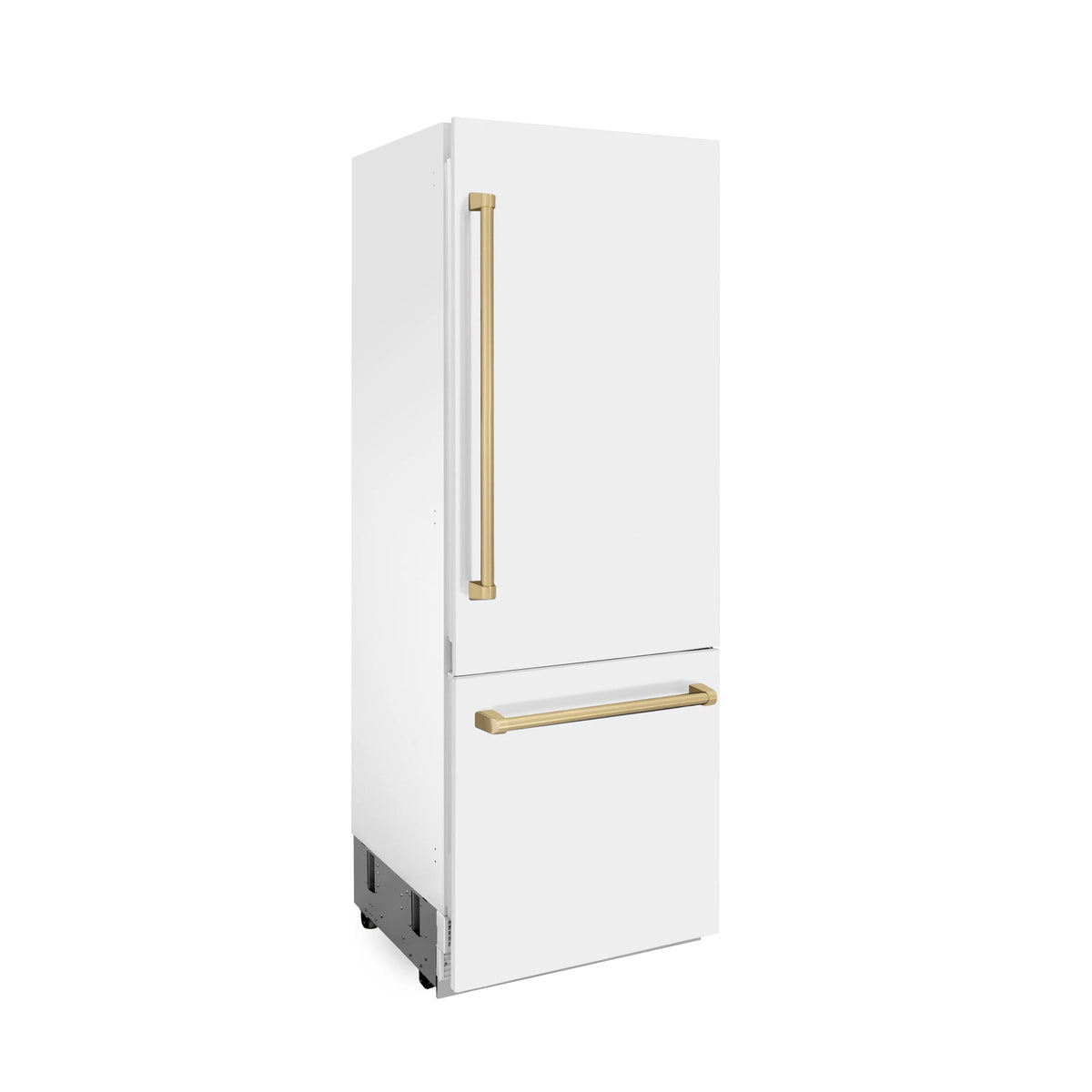 ZLINE 30&quot; Autograph Edition 16.1 cu. ft. Built-in 2-Door Bottom Freezer Refrigerator, Internal Water, Ice Dispenser, White Matte,Champagne Bronze Accents