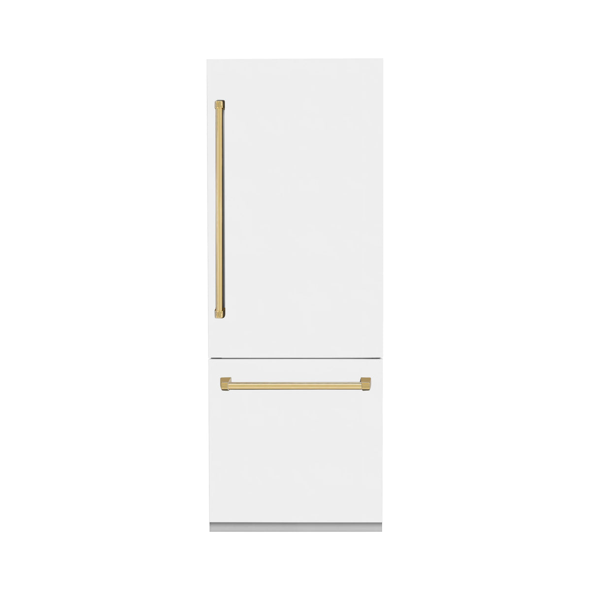 ZLINE 30&quot; Autograph Edition 16.1 cu. ft. Built-in 2-Door Bottom Freezer Refrigerator, Internal Water, Ice Dispenser, White Matte, Gold Accents