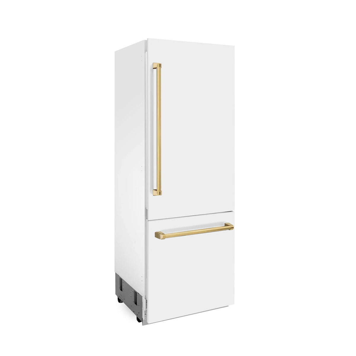 ZLINE 30&quot; Autograph Edition 16.1 cu. ft. Built-in 2-Door Bottom Freezer Refrigerator, Internal Water, Ice Dispenser, White Matte, Gold Accents
