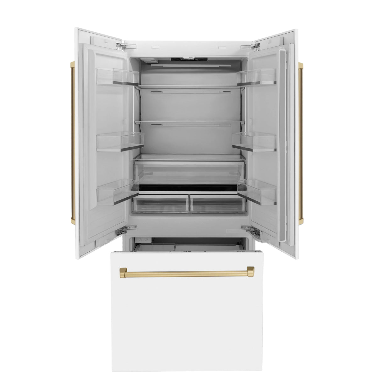 ZLINE - 36&quot; Autograph Edition 19.6 cu. ft. Built-in 3-Door French Door Refrigerator, Internal Water,Ice Dispenser, White Matte,Champagne Bronze Accents