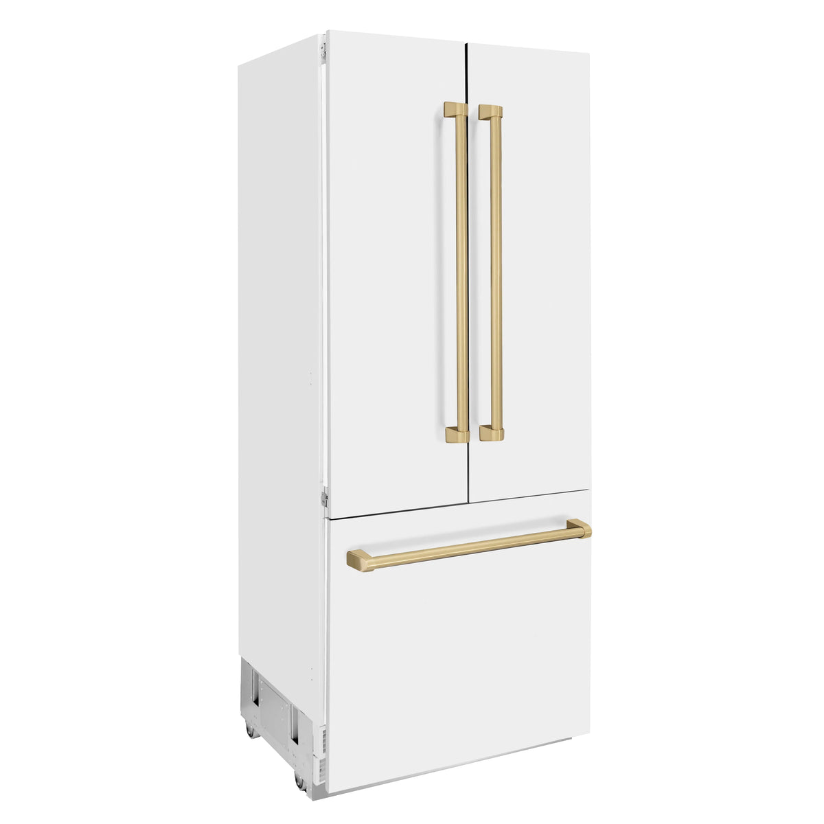 ZLINE - 36&quot; Autograph Edition 19.6 cu. ft. Built-in 3-Door French Door Refrigerator, Internal Water,Ice Dispenser, White Matte,Champagne Bronze Accents