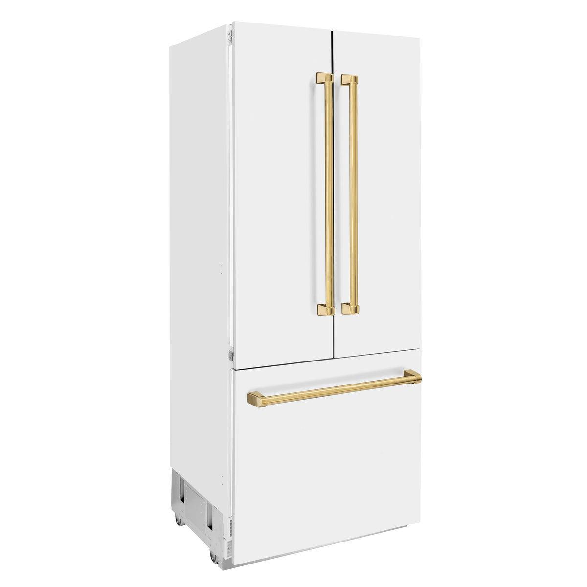 ZLINE - 36&quot; Autograph Edition 19.6 cu. ft. Built-in 3-Door French Door Refrigerator,Internal Water, Ice Dispenser, White Matte, Gold Accents