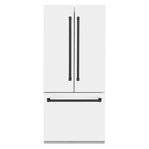 ZLINE 36" Autograph Edition 19.6 cu. ft. Built-in 3-Door French Door Refrigerator, Internal Water, Ice Dispenser,White Matte,Matte Black Accents