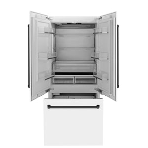 ZLINE 36" Autograph Edition 19.6 cu. ft. Built-in 3-Door French Door Refrigerator, Internal Water, Ice Dispenser,White Matte,Matte Black Accents