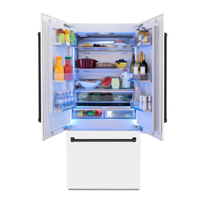 ZLINE 36" Autograph Edition 19.6 cu. ft. Built-in 3-Door French Door Refrigerator, Internal Water, Ice Dispenser,White Matte,Matte Black Accents