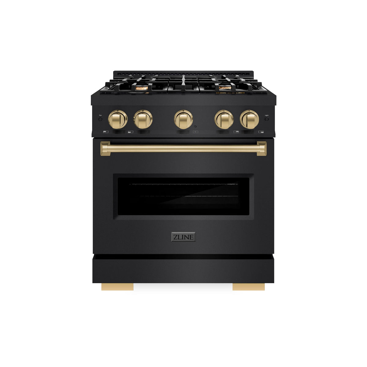 ZLINE - Autograph Edition 30 in. 4.2 cu. ft. Classic Gas Range with 4 Burner Cooktop and Convection Gas Oven in Black Stainless Steel and Champagne Bronze Accents