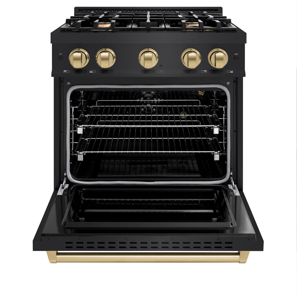 ZLINE - Autograph Edition 30 in. 4.2 cu. ft. Classic Gas Range with 4 Burner Cooktop and Convection Gas Oven in Black Stainless Steel and Champagne Bronze Accents
