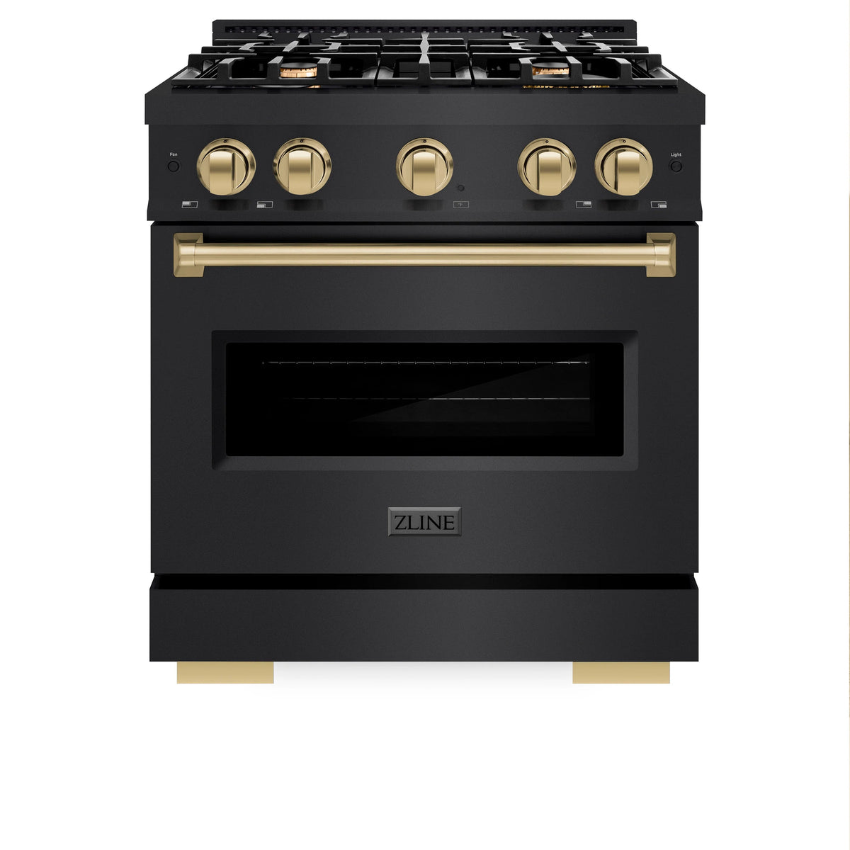 ZLINE - Autograph Edition 30 in. 4.2 cu. ft. Classic Gas Range with 4 Burner Cooktop and Convection Gas Oven in Black Stainless Steel and Champagne Bronze Accents