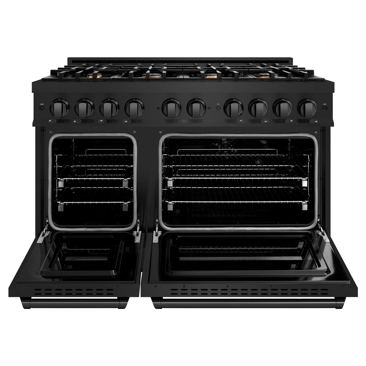 ZLINE - 48 in. 6.7 cu. ft. Classic Double Oven Dual Fuel Range in Black Stainless Steel with 8 Brass Burners (CDRB-BR-48)