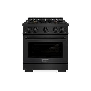 ZLINE - 30 in. 4.2 cu. ft. Select Dual Fuel Range with Gas Cooktop and Electric Convection Oven in Black Stainless Steel with 4 Brass Burners