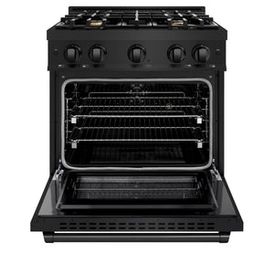 ZLINE - 30 in. 4.2 cu. ft. Select Dual Fuel Range with Gas Cooktop and Electric Convection Oven in Black Stainless Steel with 4 Brass Burners