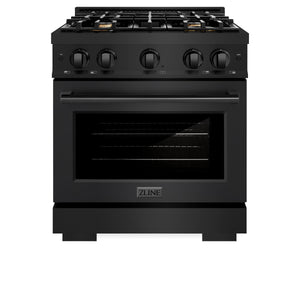 ZLINE - 30 in. 4.2 cu. ft. Select Dual Fuel Range with Gas Cooktop and Electric Convection Oven in Black Stainless Steel with 4 Brass Burners