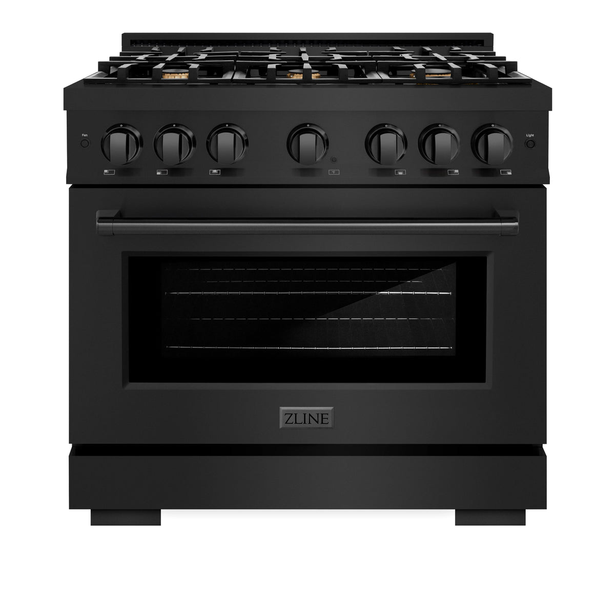 ZLINE - 36 in. 5.2 cu. ft. Select Dual Fuel Range with Gas Cooktop and Electric Convection Oven in Black Stainless Steel with 6 Brass Burners