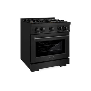 ZLINE - 30 in. 4.2 cu. ft. Select Dual Fuel Range with Gas Cooktop and Electric Convection Oven in Black Stainless Steel with 4 Brass Burners