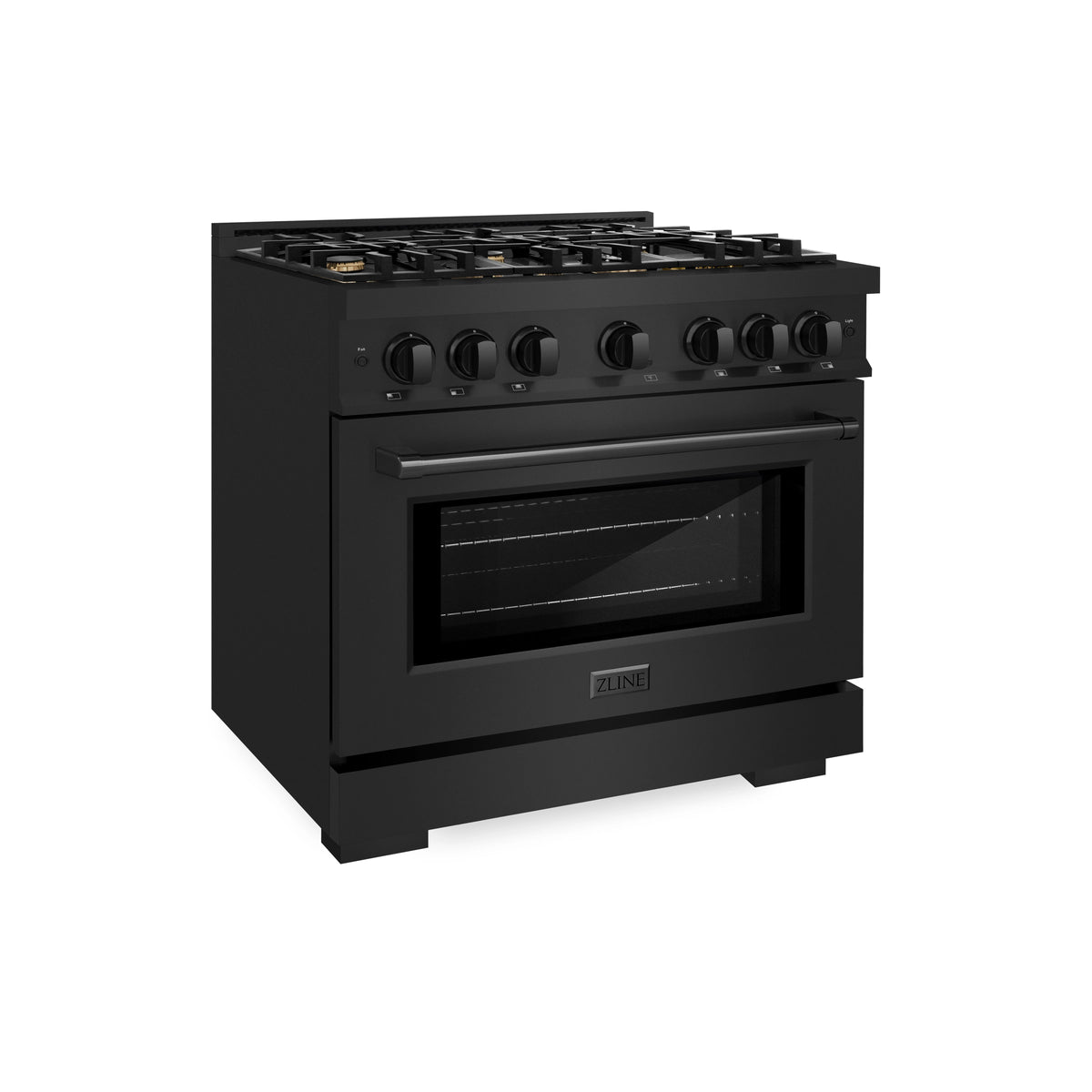 ZLINE - 36 in. 5.2 cu. ft. Select Dual Fuel Range with Gas Cooktop and Electric Convection Oven in Black Stainless Steel with 6 Brass Burners