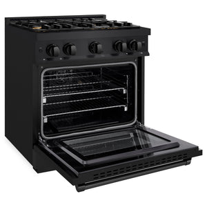 ZLINE - 30 in. 4.2 cu. ft. Select Dual Fuel Range with Gas Cooktop and Electric Convection Oven in Black Stainless Steel with 4 Brass Burners