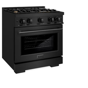 ZLINE - 30 in. 4.2 cu. ft. Select Dual Fuel Range with Gas Cooktop and Electric Convection Oven in Black Stainless Steel with 4 Brass Burners