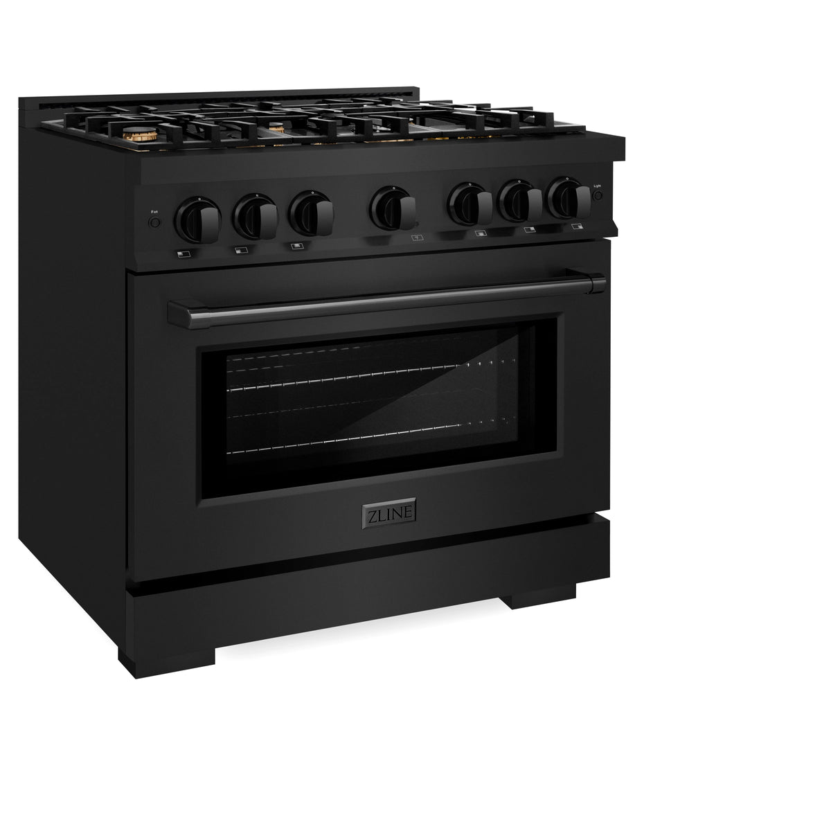 ZLINE - 36 in. 5.2 cu. ft. Select Dual Fuel Range with Gas Cooktop and Electric Convection Oven in Black Stainless Steel with 6 Brass Burners