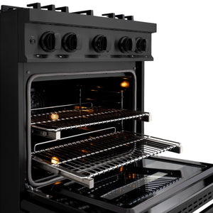 ZLINE - 30 in. 4.2 cu. ft. Select Dual Fuel Range with Gas Cooktop and Electric Convection Oven in Black Stainless Steel with 4 Brass Burners