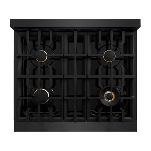 ZLINE - 30 in. 4.2 cu. ft. Select Dual Fuel Range with Gas Cooktop and Electric Convection Oven in Black Stainless Steel with 4 Brass Burners