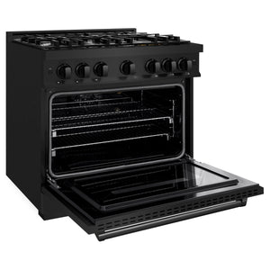 ZLINE - 36 in. 5.2 cu. ft. Classic Gas Range with 6 Burner Cooktop and Convection Gas Oven in Black Stainless Steel (CGRB-36)