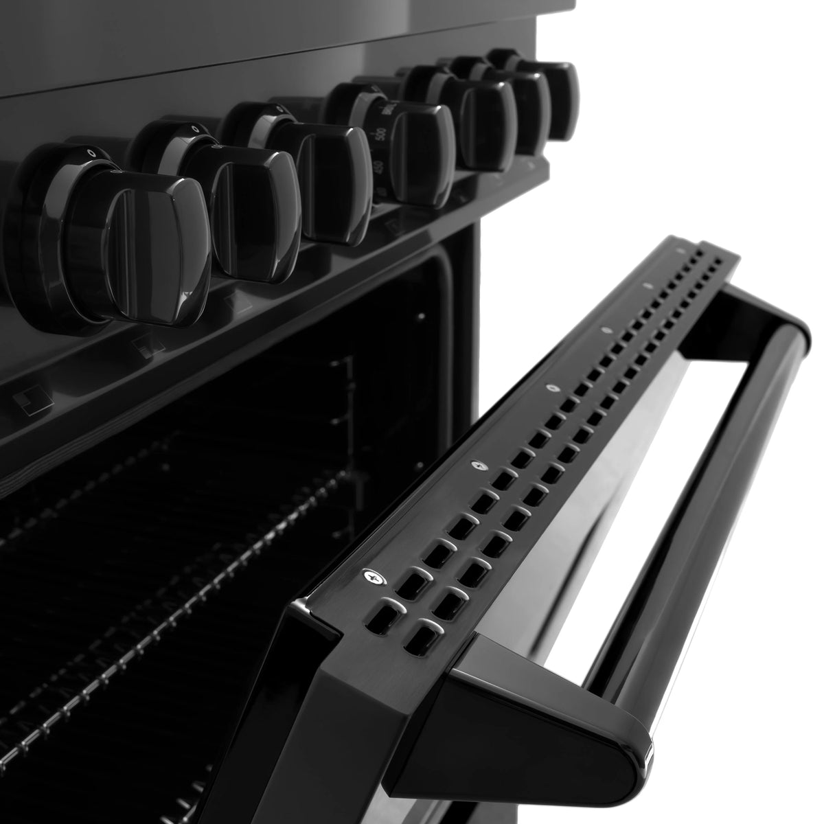 ZLINE - 36 in. 5.2 cu. ft. Classic Dual Fuel Range with Gas Cooktop and Electric Convection Oven in Black Stainless Steel with 6 Brass Burners