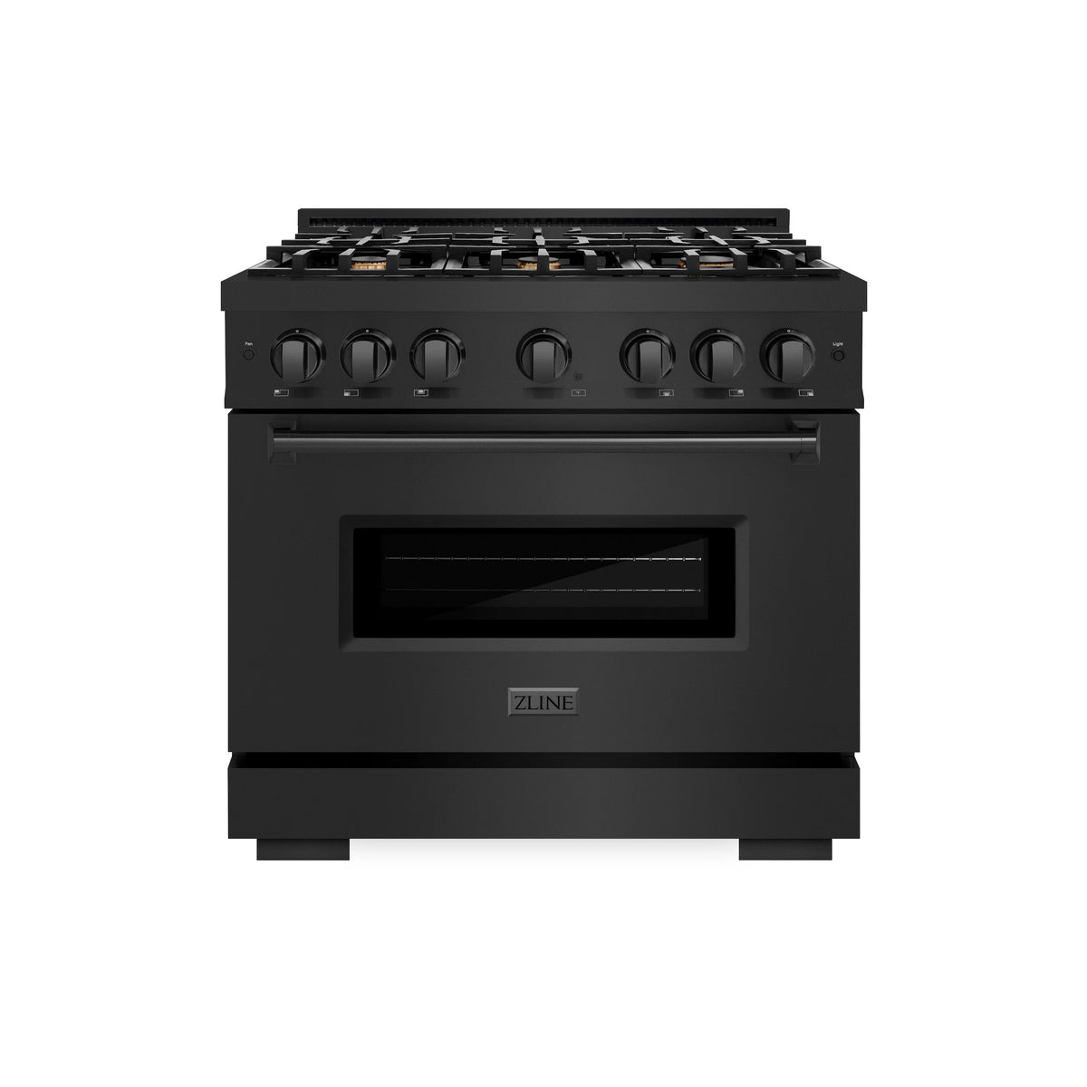 ZLINE - 36 in. 5.2 cu. ft. Classic Dual Fuel Range with Gas Cooktop and Electric Convection Oven in Black Stainless Steel with 6 Brass Burners